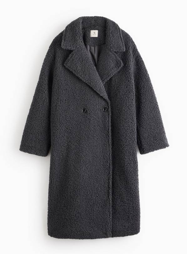 PETITE Dark Grey Tailored Borg Longline Coat M